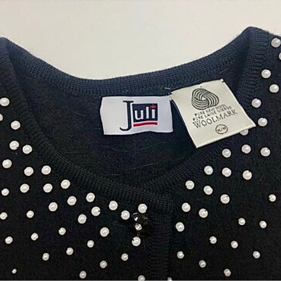 Vtg 90s Black Embroidered Cardigan Sweater, 100% Wool, Beaded, Christmas, Sz M - Picture 8 of 10